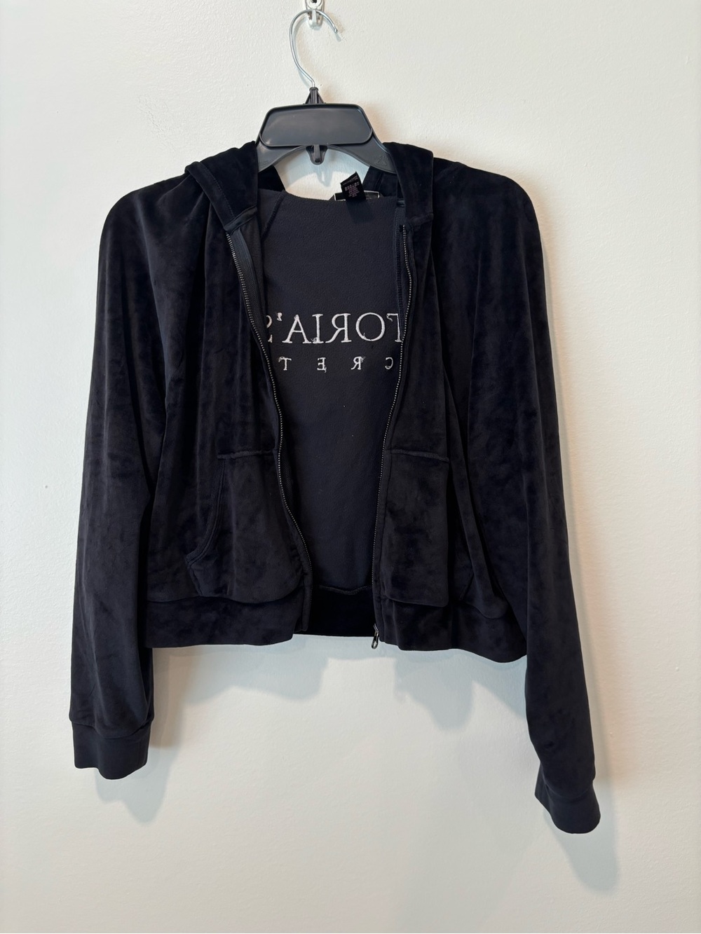 Victoria’s Secret Black Velour Zip-Up Hoodie Jacket - Women's